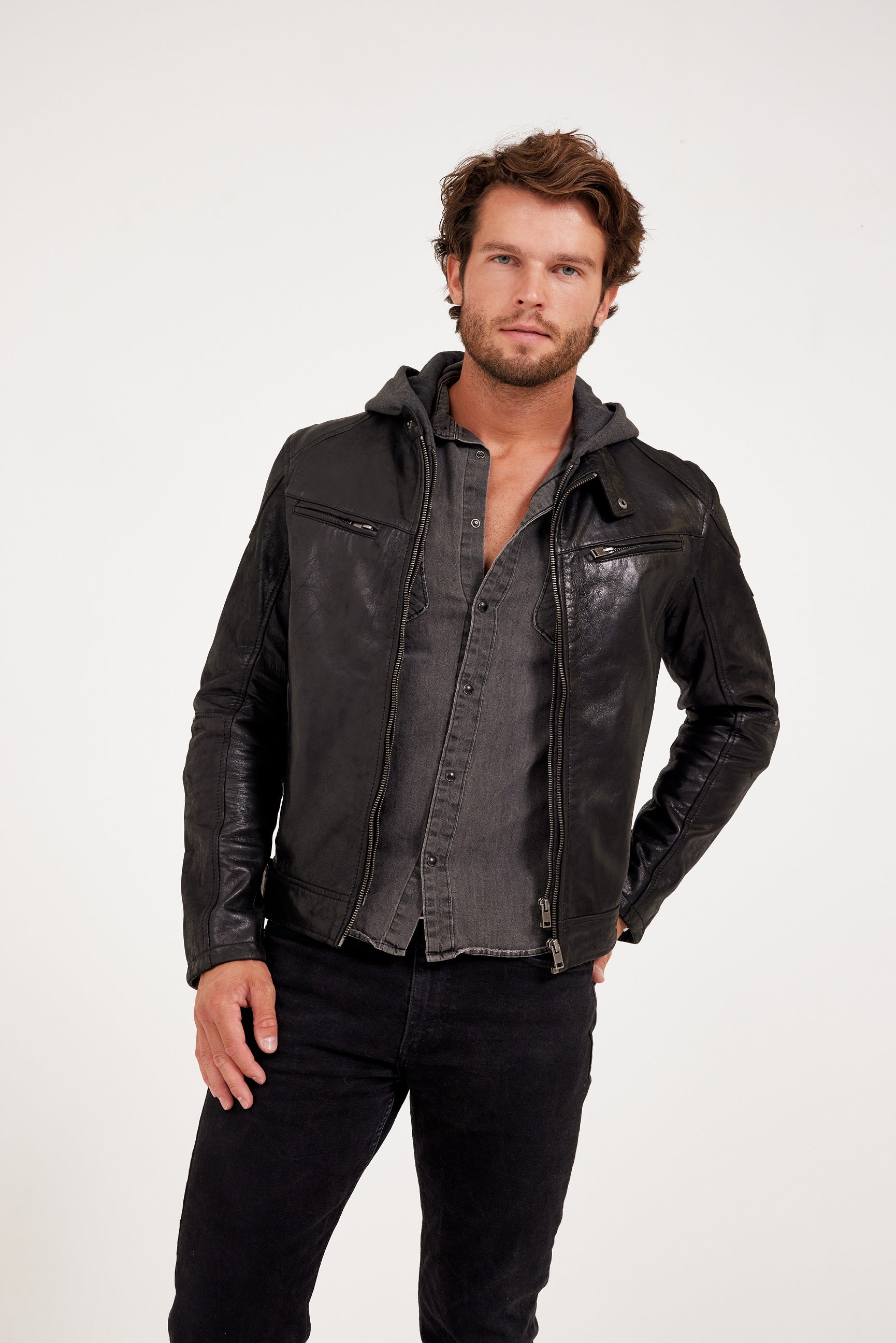 Biko Hooded Leather Jacket