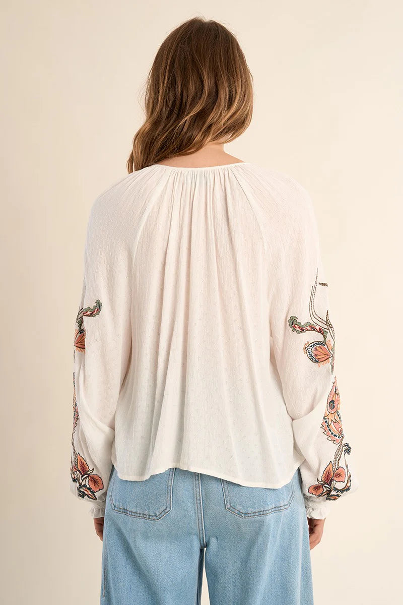 Willow's Floral Embroidery Blouse