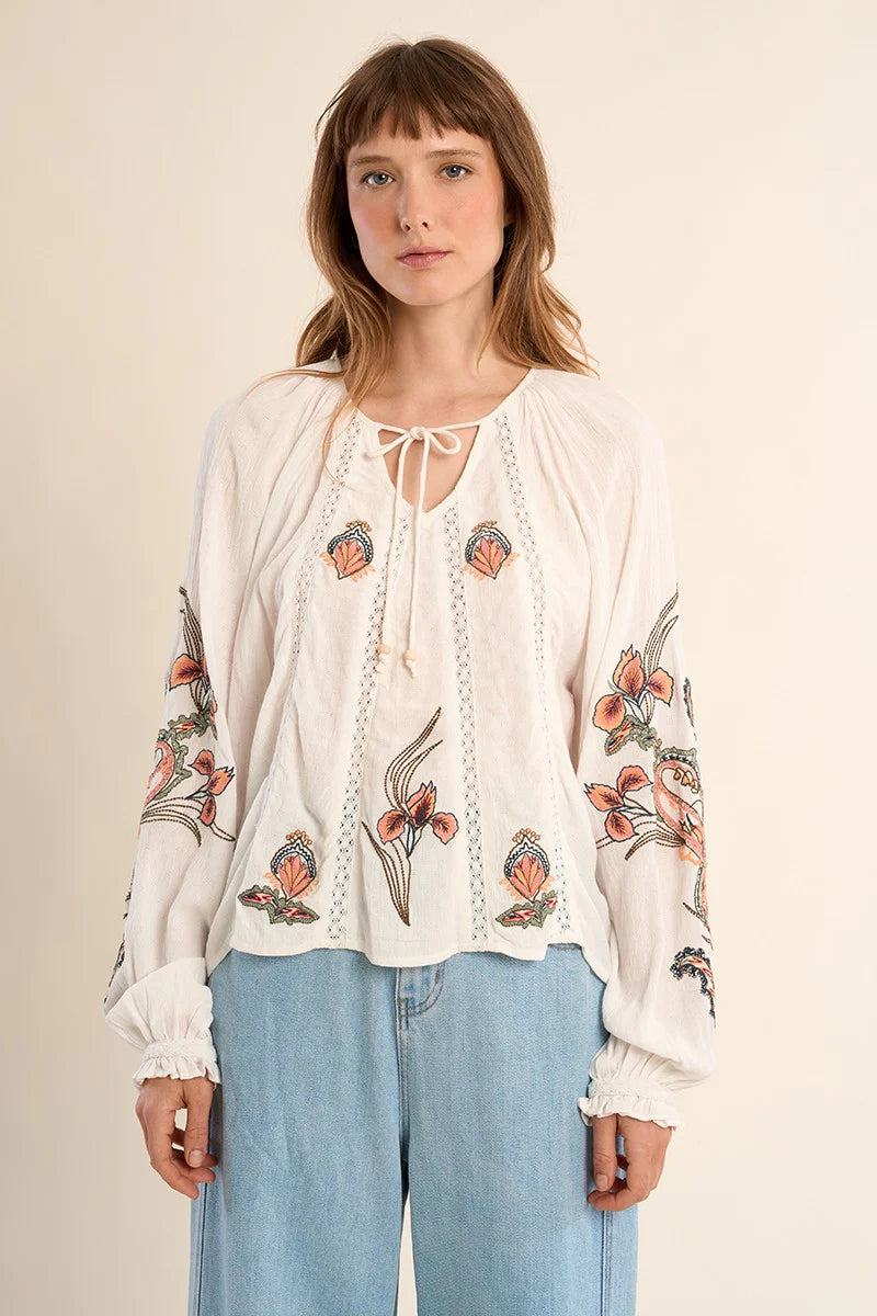 Willow's Floral Embroidery Blouse