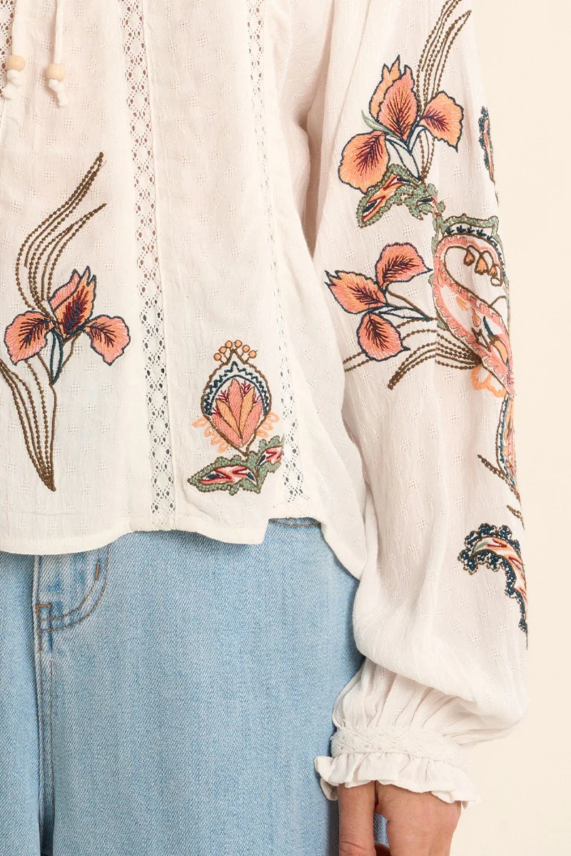 Willow's Floral Embroidery Blouse