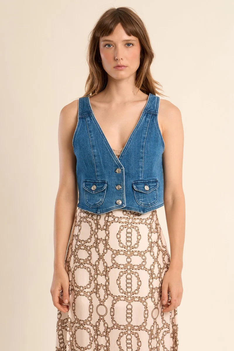 Denim V-Neck Vest