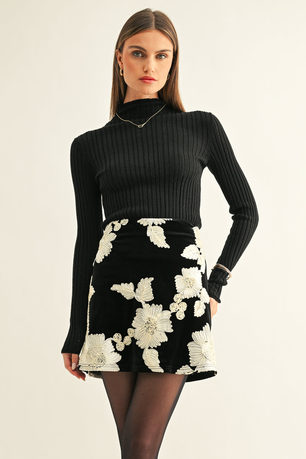 Aleena Flower Velvet Mini Skirt