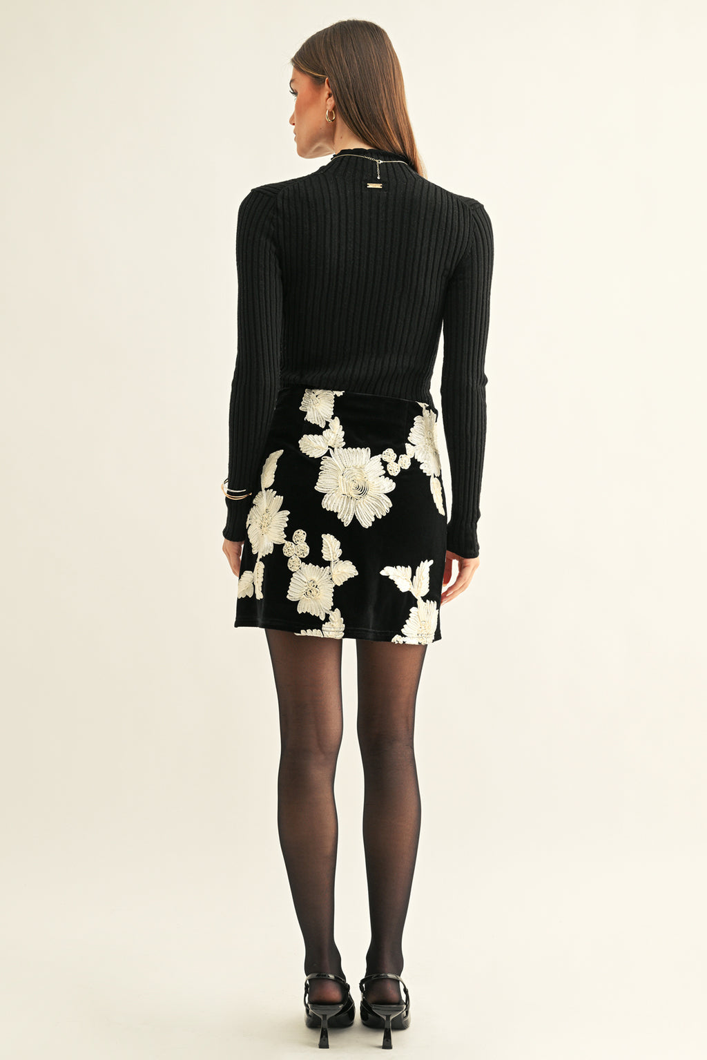 Aleena Flower Velvet Mini Skirt