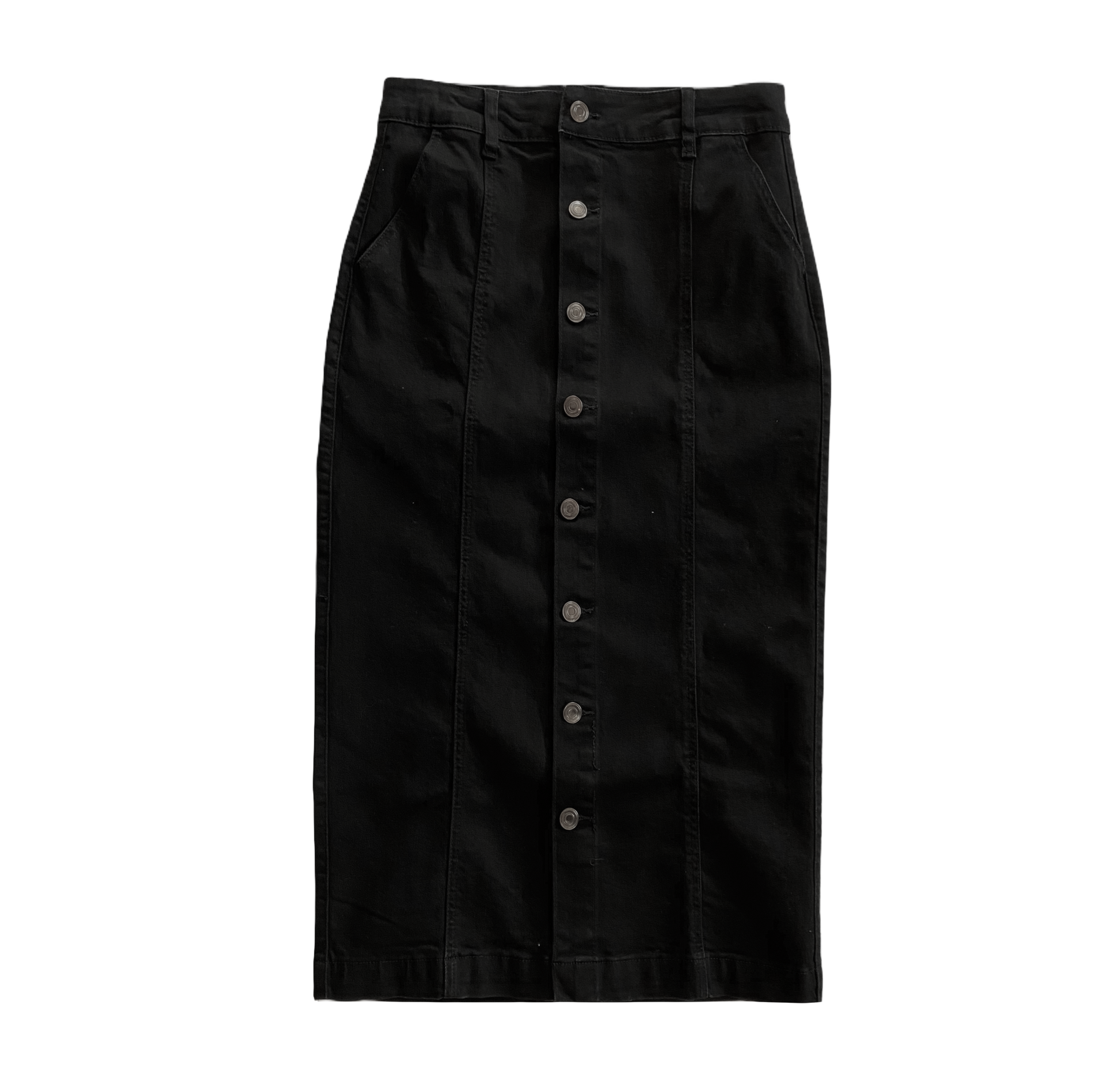 Button Denim Midi Skirt