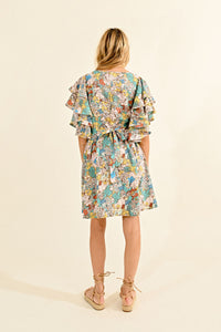 Cora Flutter Sleeve Print Dress