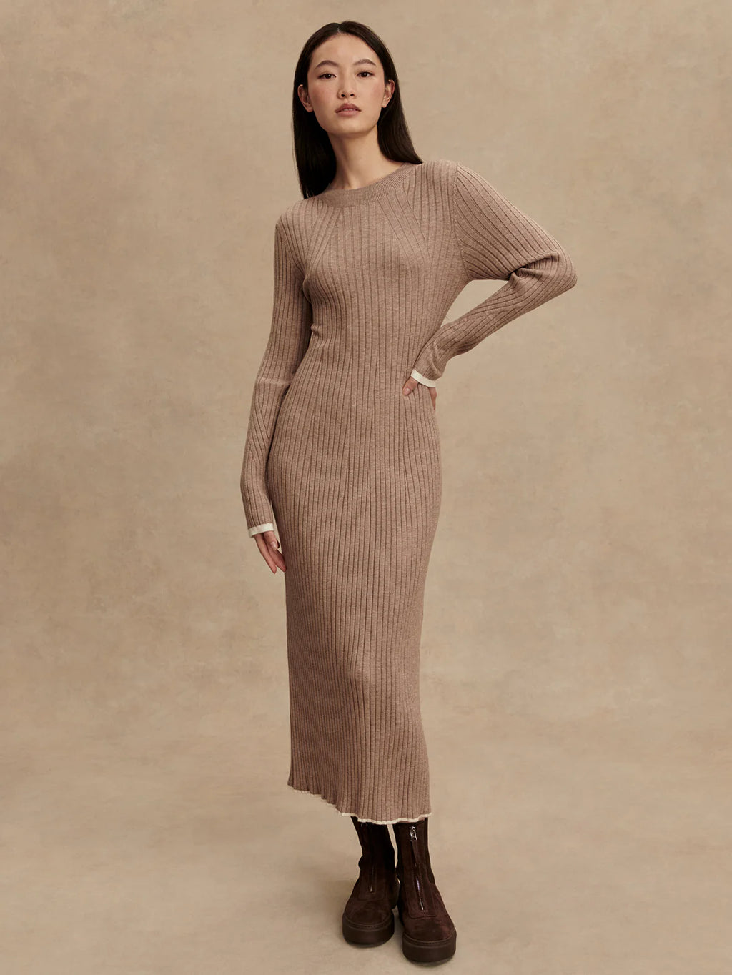 axel rib knit midi dress Varley Axel Rib Knit midi Dress Olive Night XXS at Amazon Women's Clothing store
