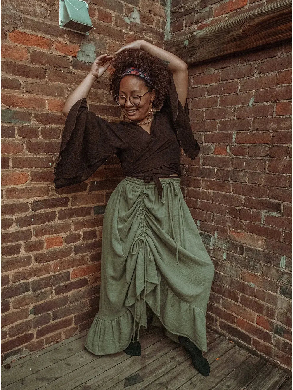 Bamboo Cotton Cinch Ruffle Skirt