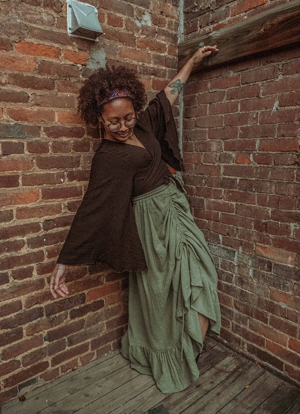 Bamboo Cotton Cinch Ruffle Skirt