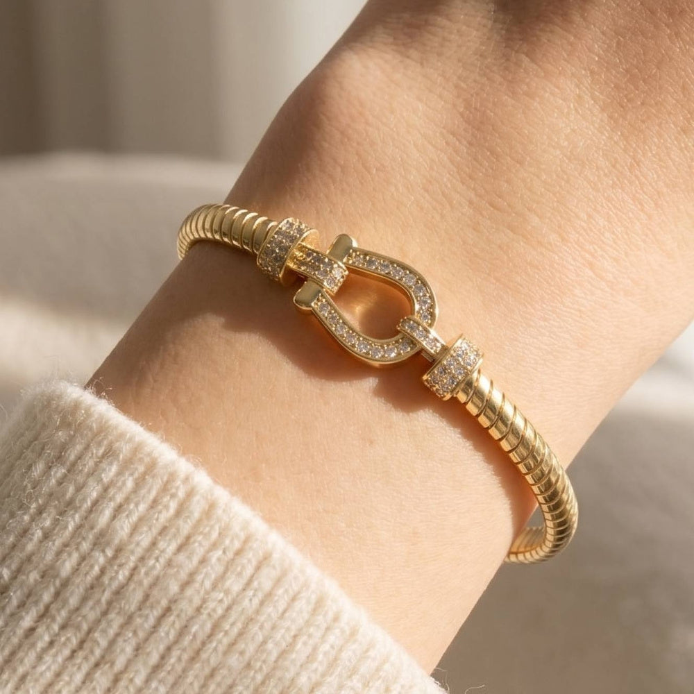 CZ Gold Dipped Buckle Bangle