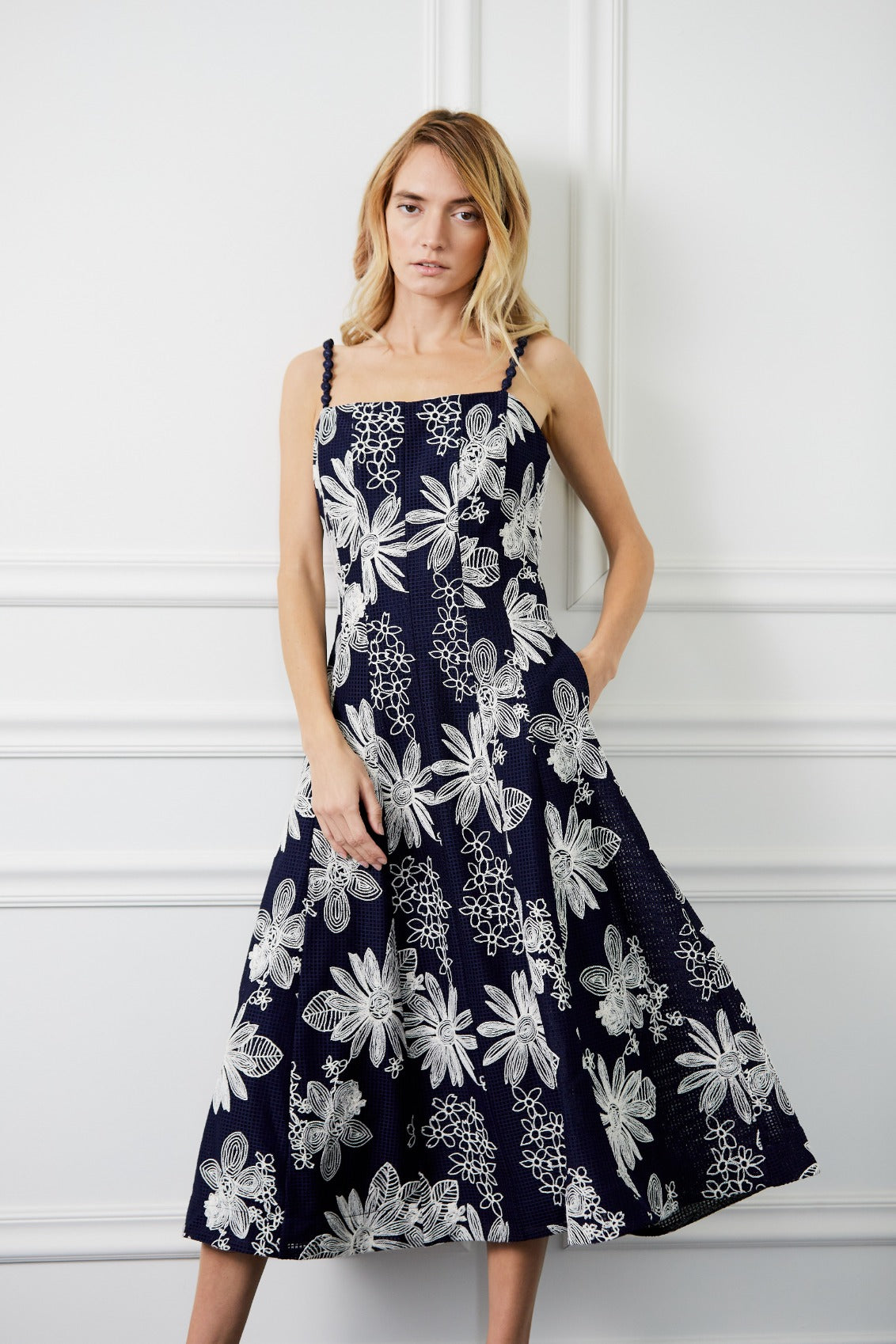 dahlia embroidered maxi dress shoulder design with rippling ruffles Free People + Dahlia Embroidered