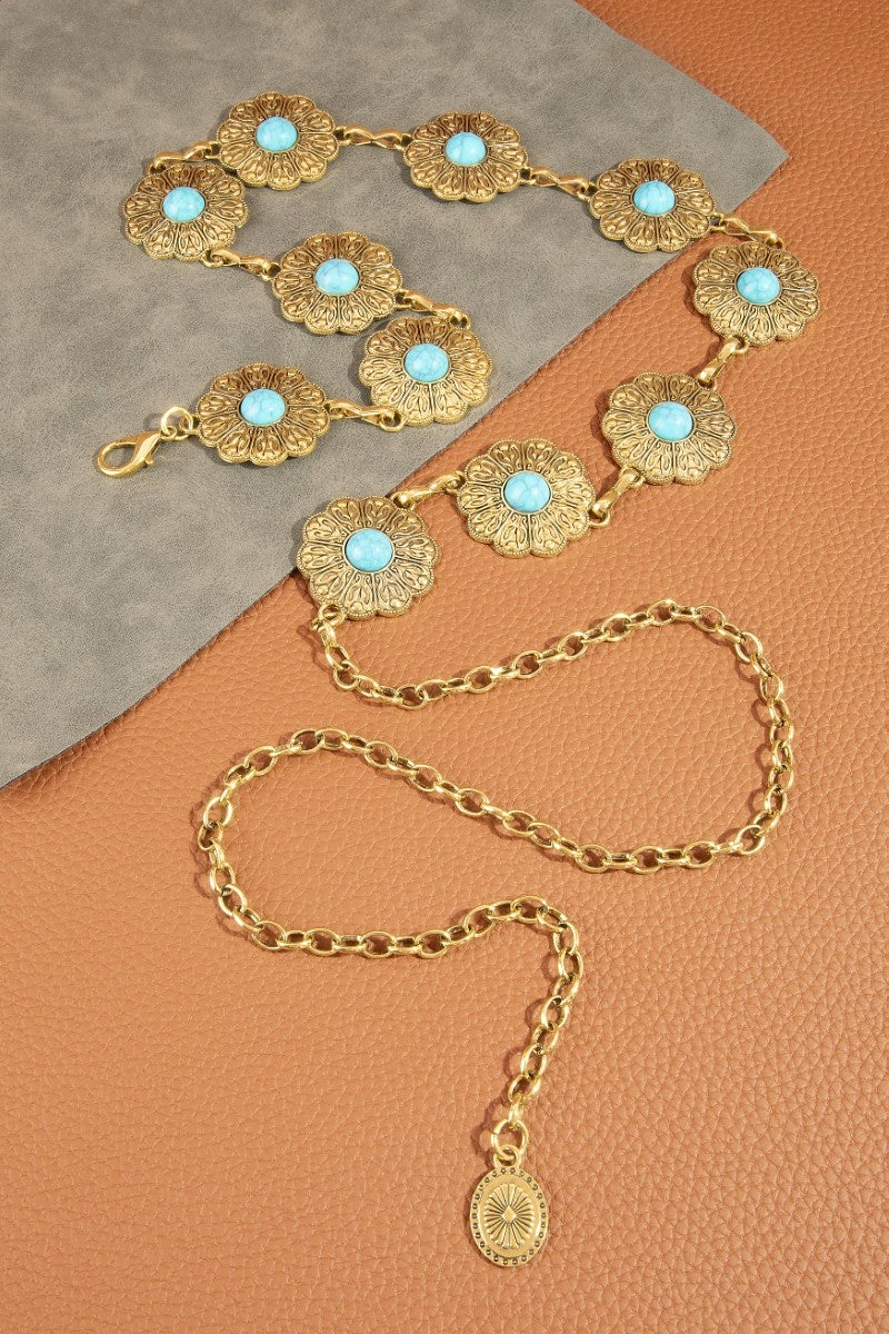 Floral Conch Turquoise Stone Chain Belt