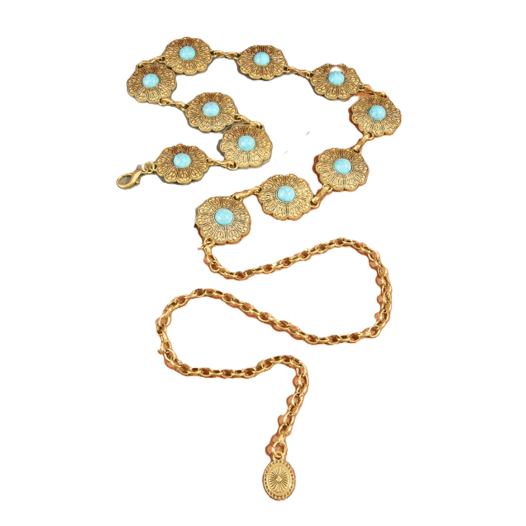 Floral Conch Turquoise Stone Chain Belt