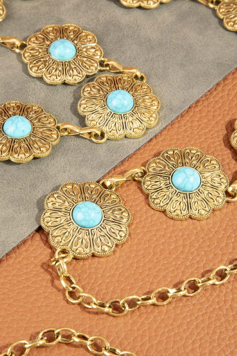 Floral Conch Turquoise Stone Chain Belt