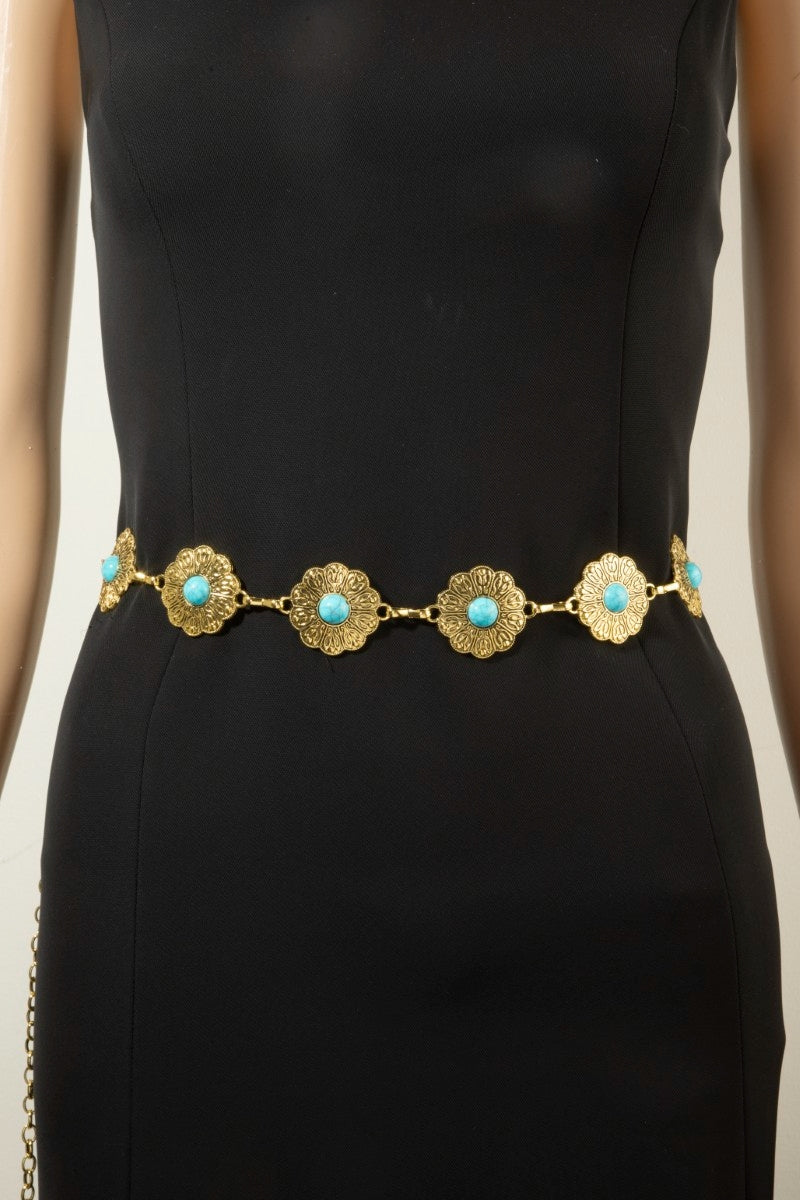 Floral Conch Turquoise Stone Chain Belt
