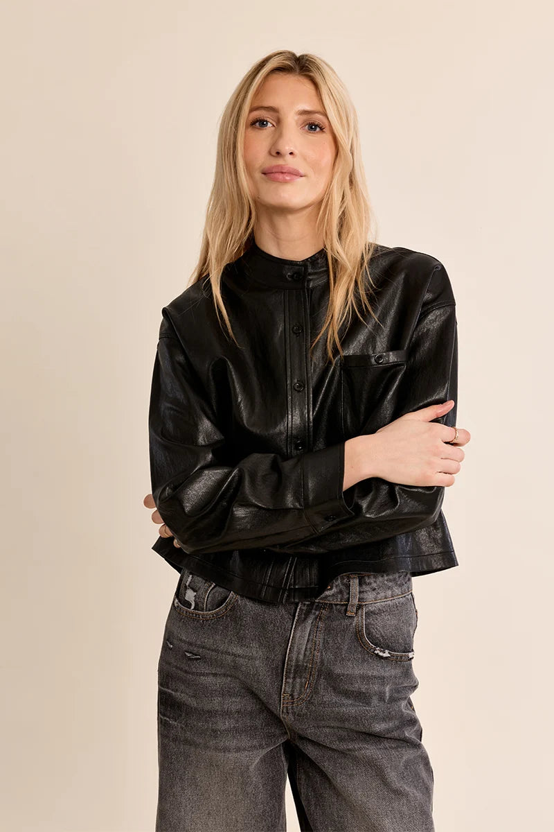 Sloane Faux Leather Button Up