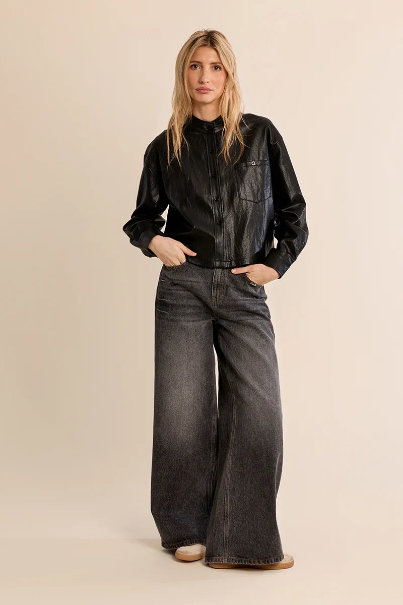 Sloane Faux Leather Button Up