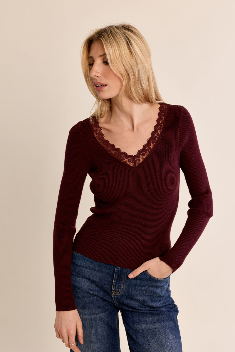 Addison Lace Trim LS Top