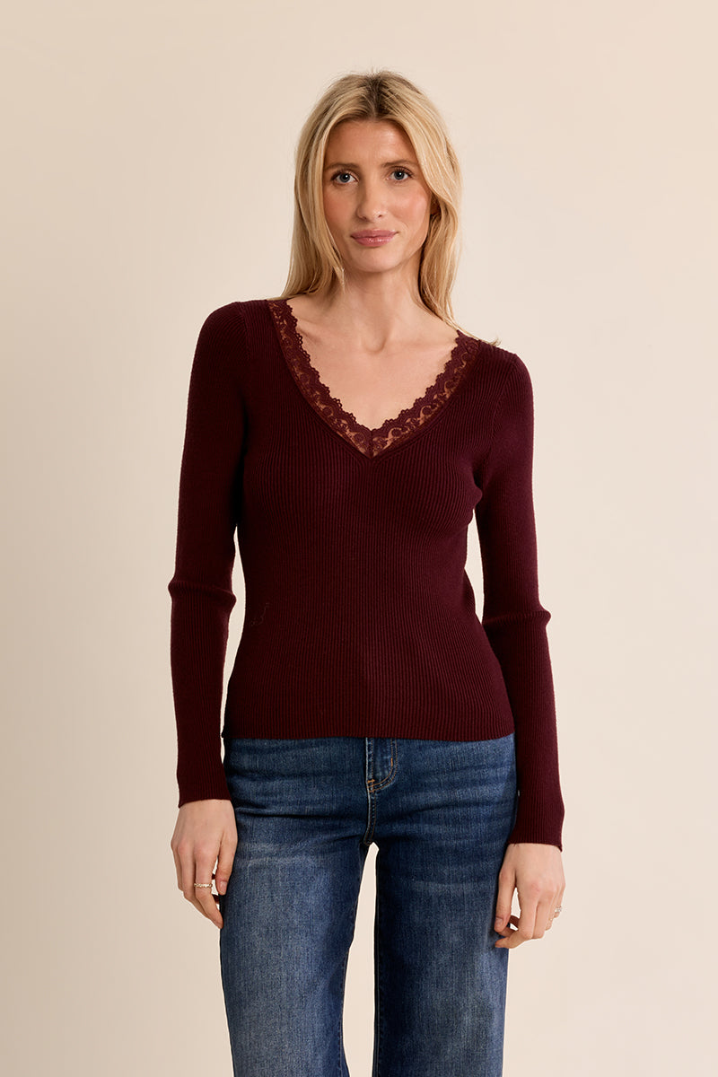 Addison Lace Trim LS Top