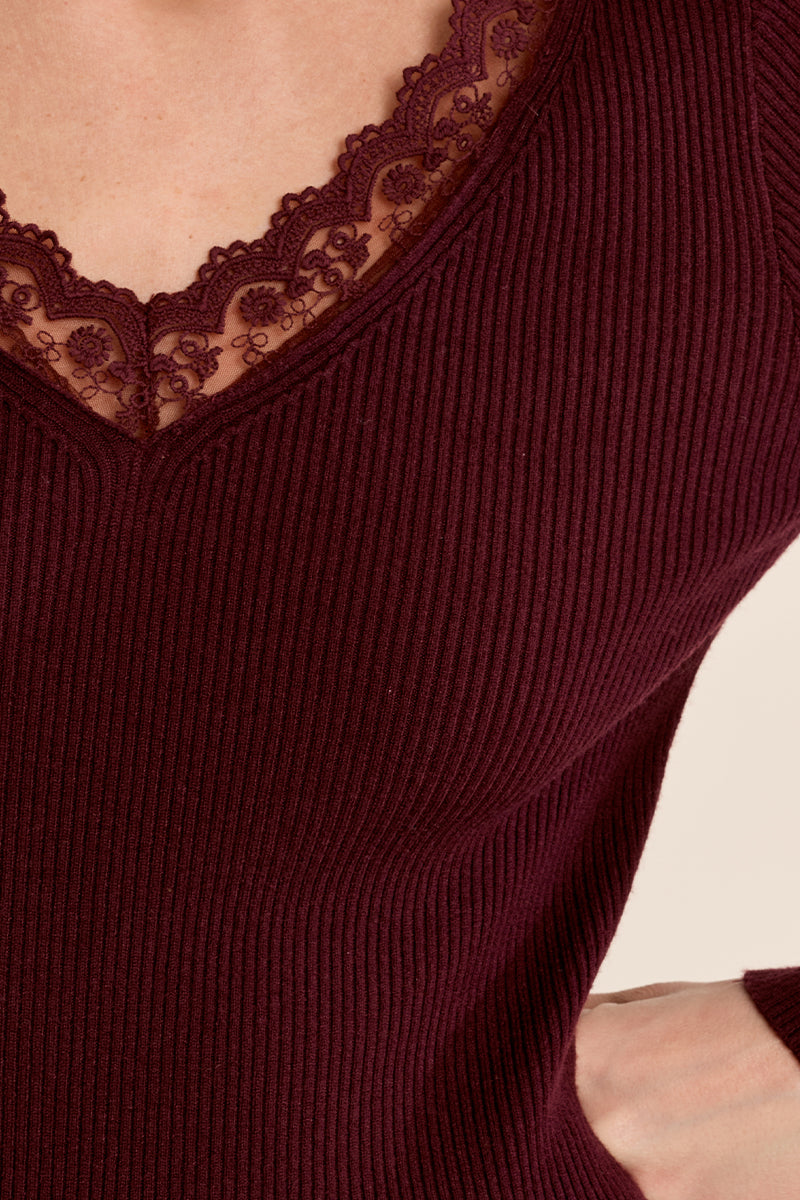 Addison Lace Trim LS Top