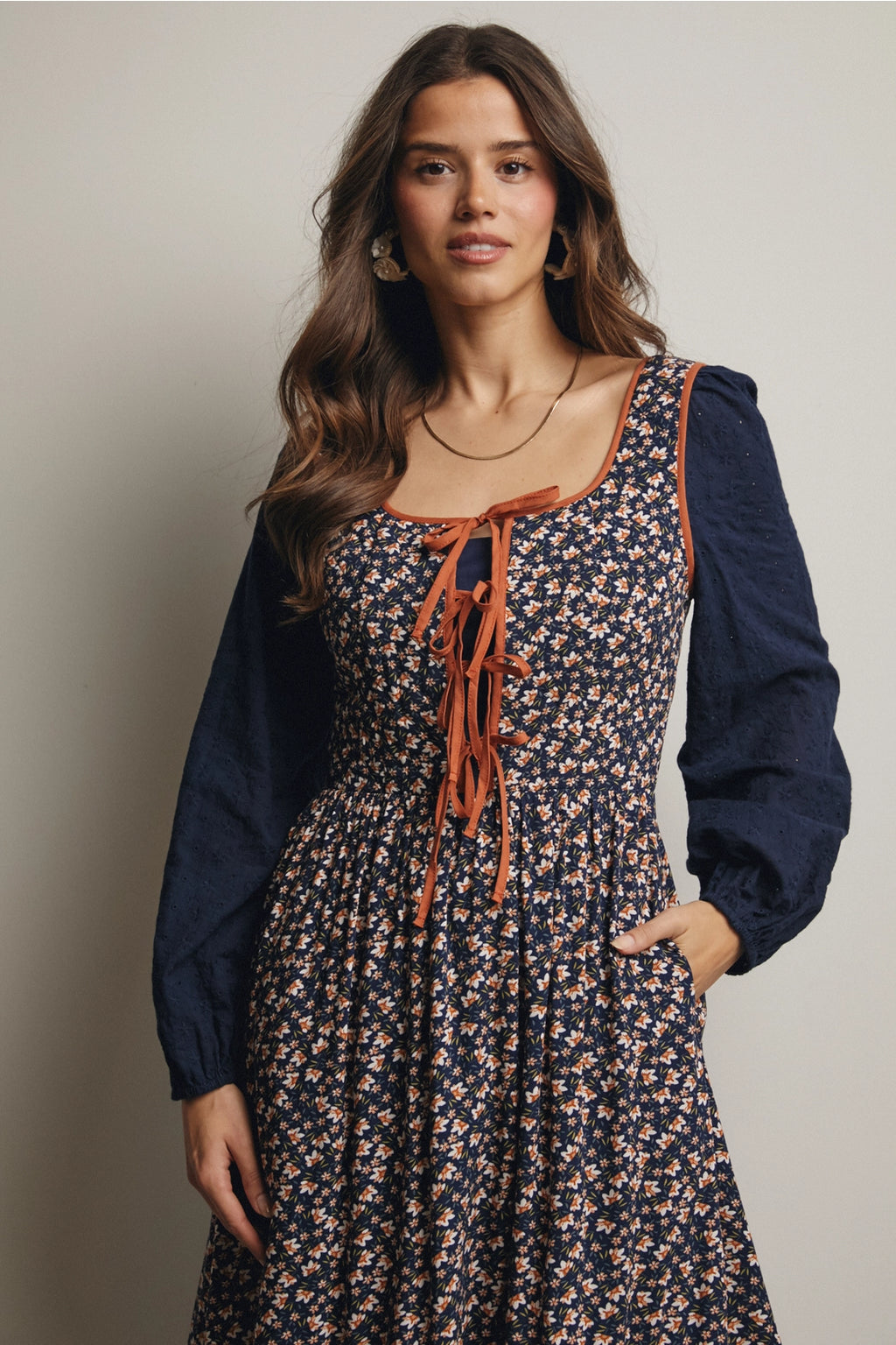 Laura Patchwork Lace-up Dress