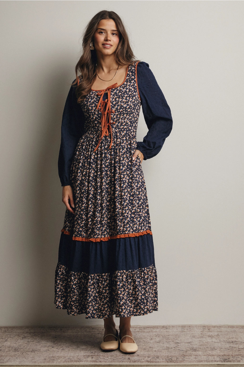 Laura Patchwork Lace-up Dress