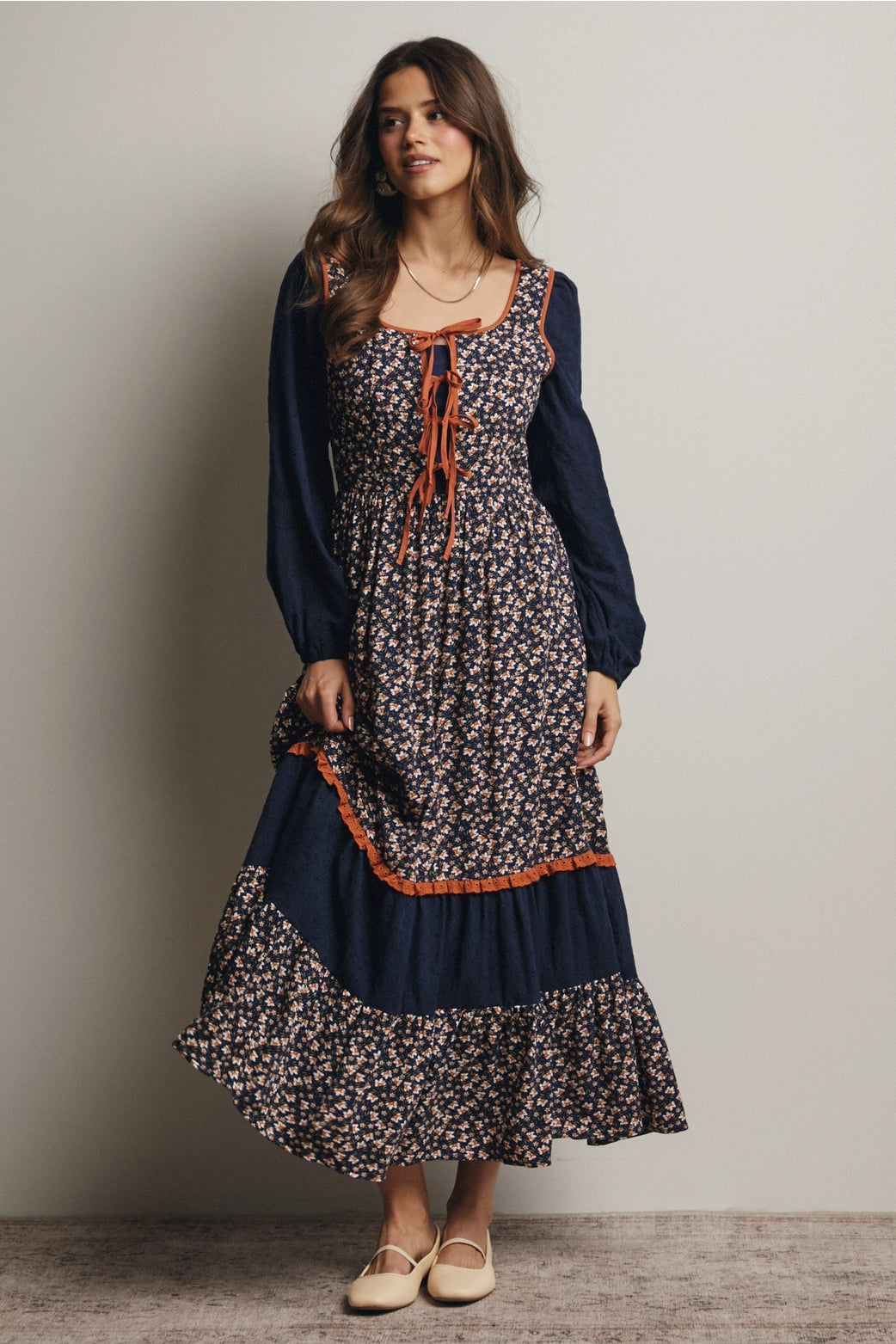 Laura Patchwork Lace-up Dress