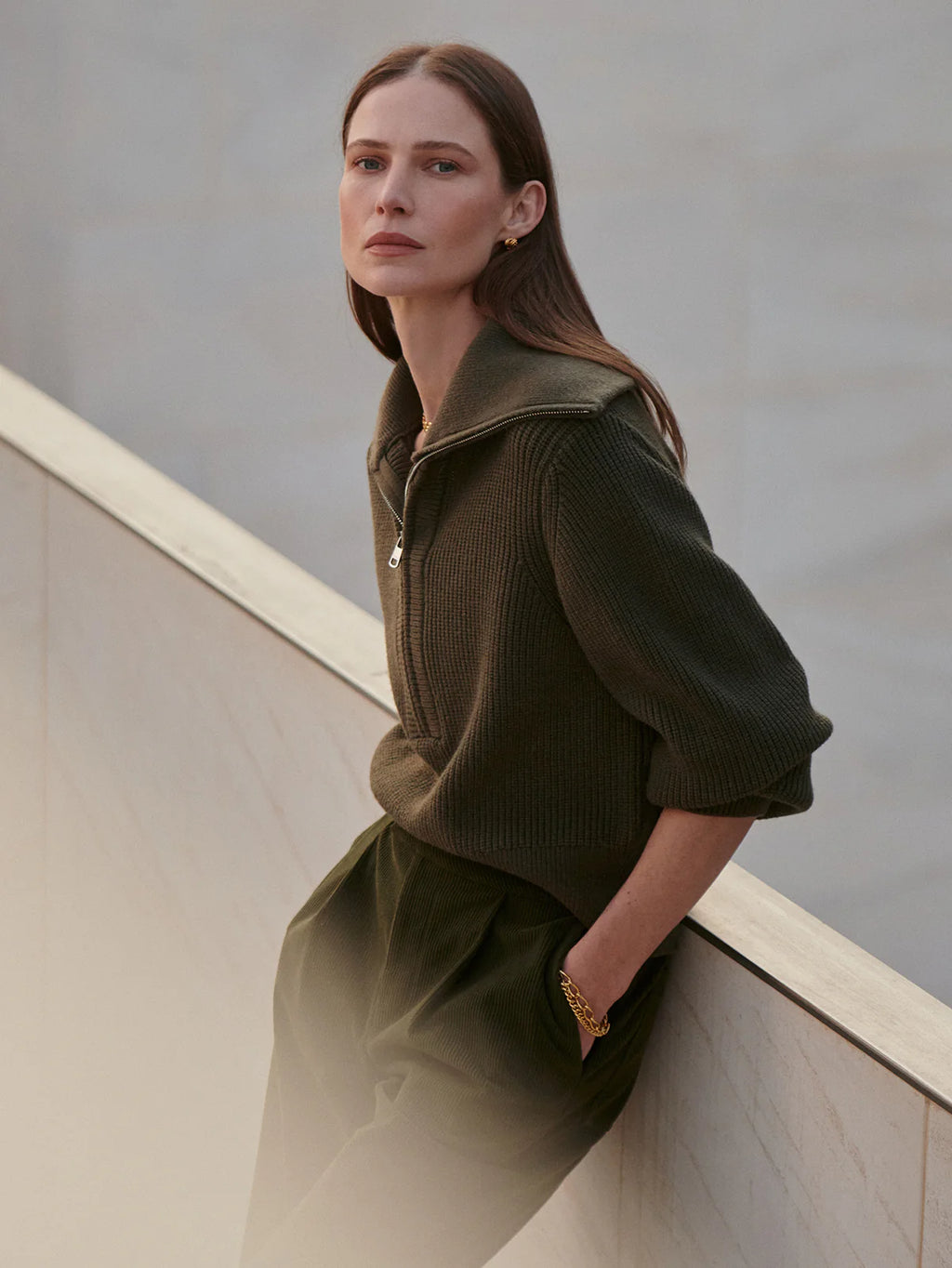 Maura Half Zip Rib Knit