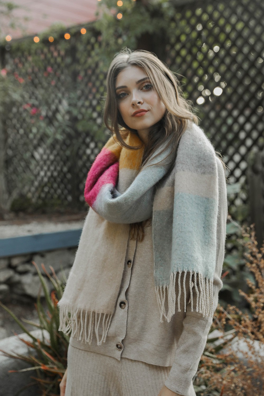 Color Block Fringe Chunky Scarf