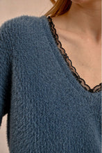 Load image into Gallery viewer, Azure Lace Trim Sweater