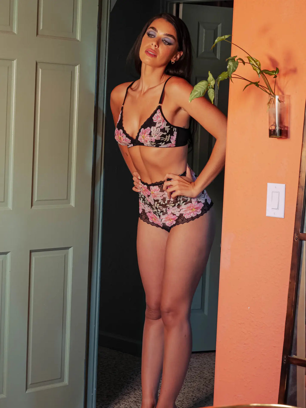 Pink Floral Lace Bralette