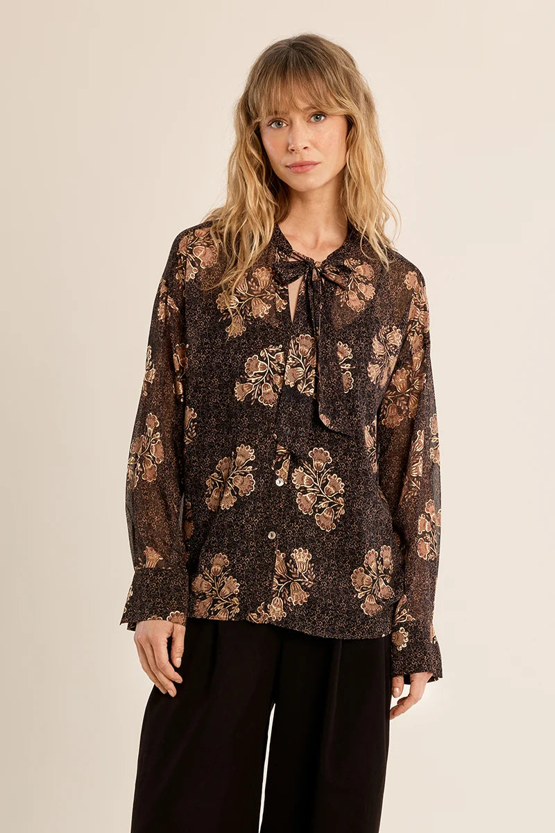 Rita Sheer Tie Collar Blouse