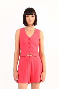 Coral Linen Blend Vest