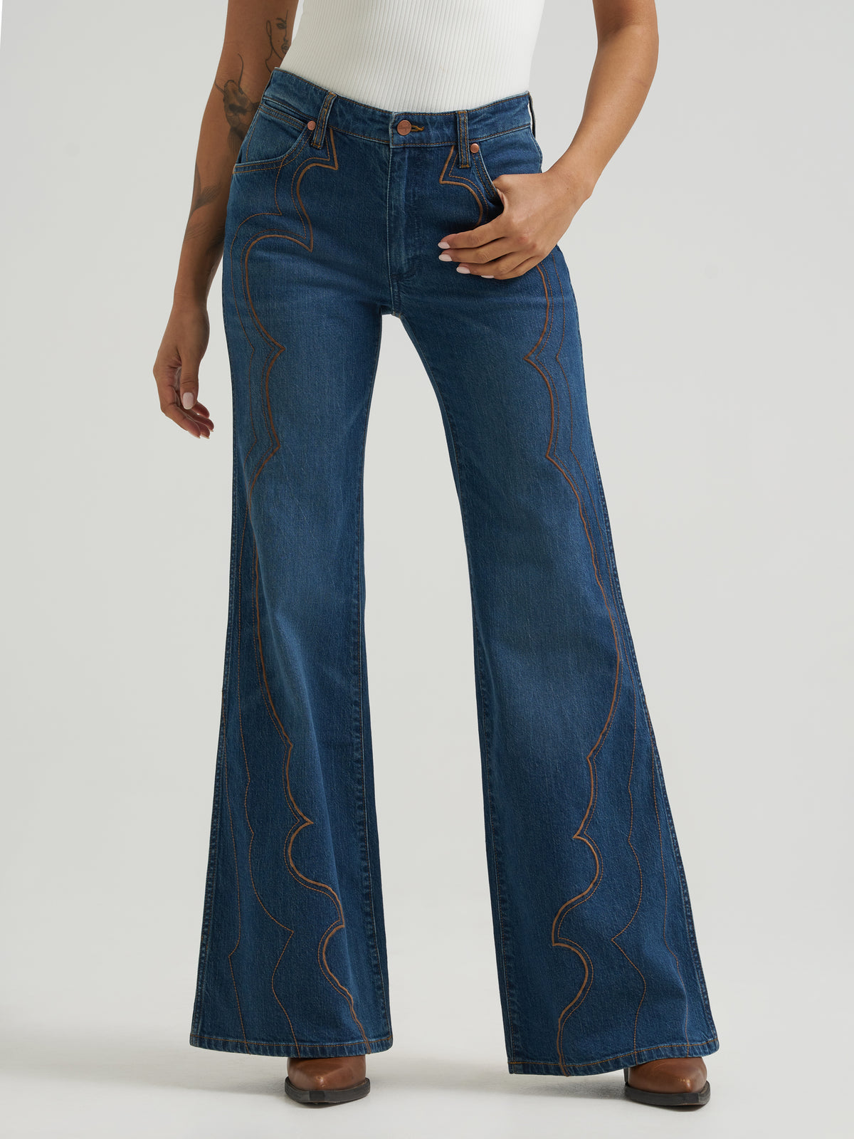 70s Embroidered Flare Jeans