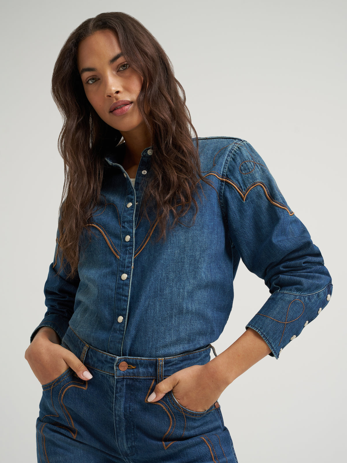Tess Dramatic Collar Denim Shirt