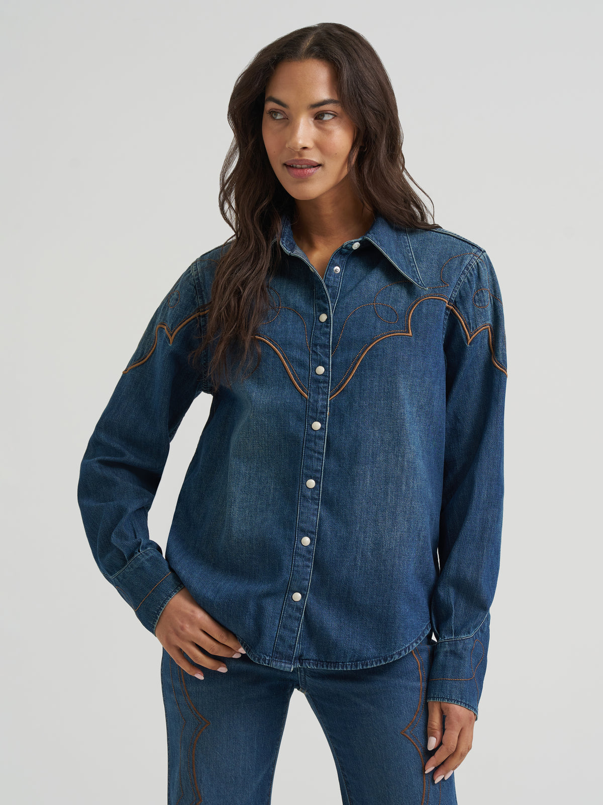 Tess Dramatic Collar Denim Shirt