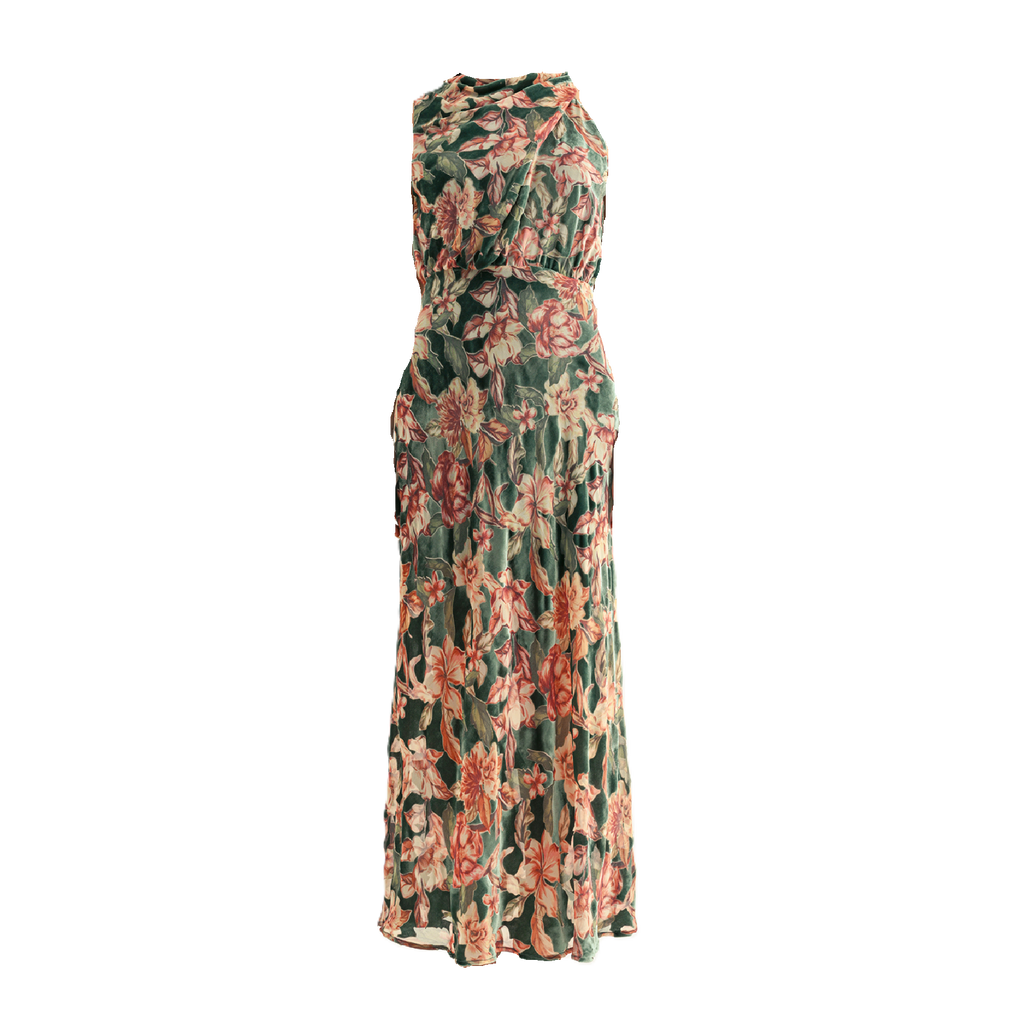 Veda Burnout Velvet Draped Maxi Dress