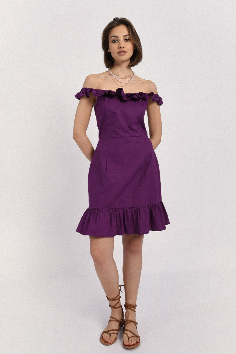 Violet Cotton Ruffle Dress